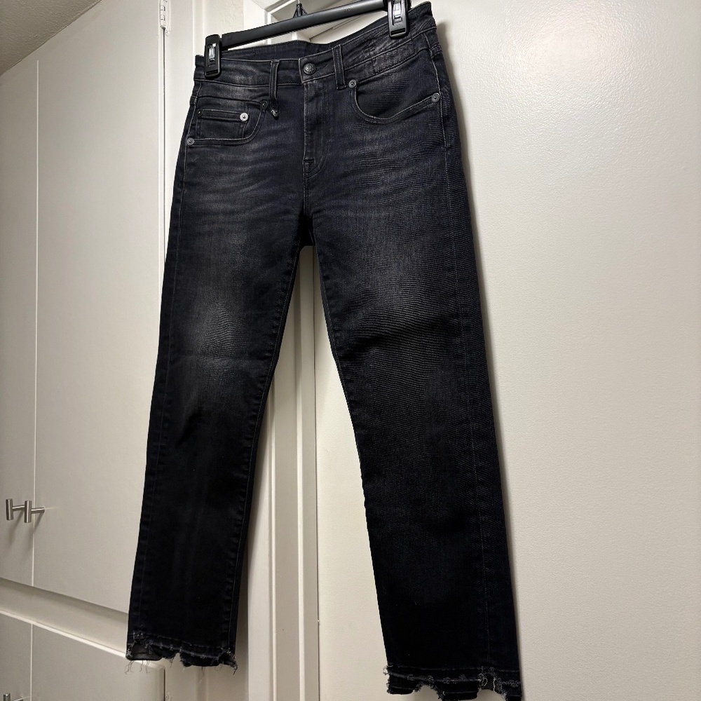 R13 black distressed jeans - “boy straight” cropped - size 26